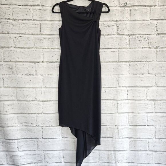 David Meister Black Sleeveless Lined Asymmetrical Dress Size 2 LBD Cocktail Prom - Picture 1 of 12